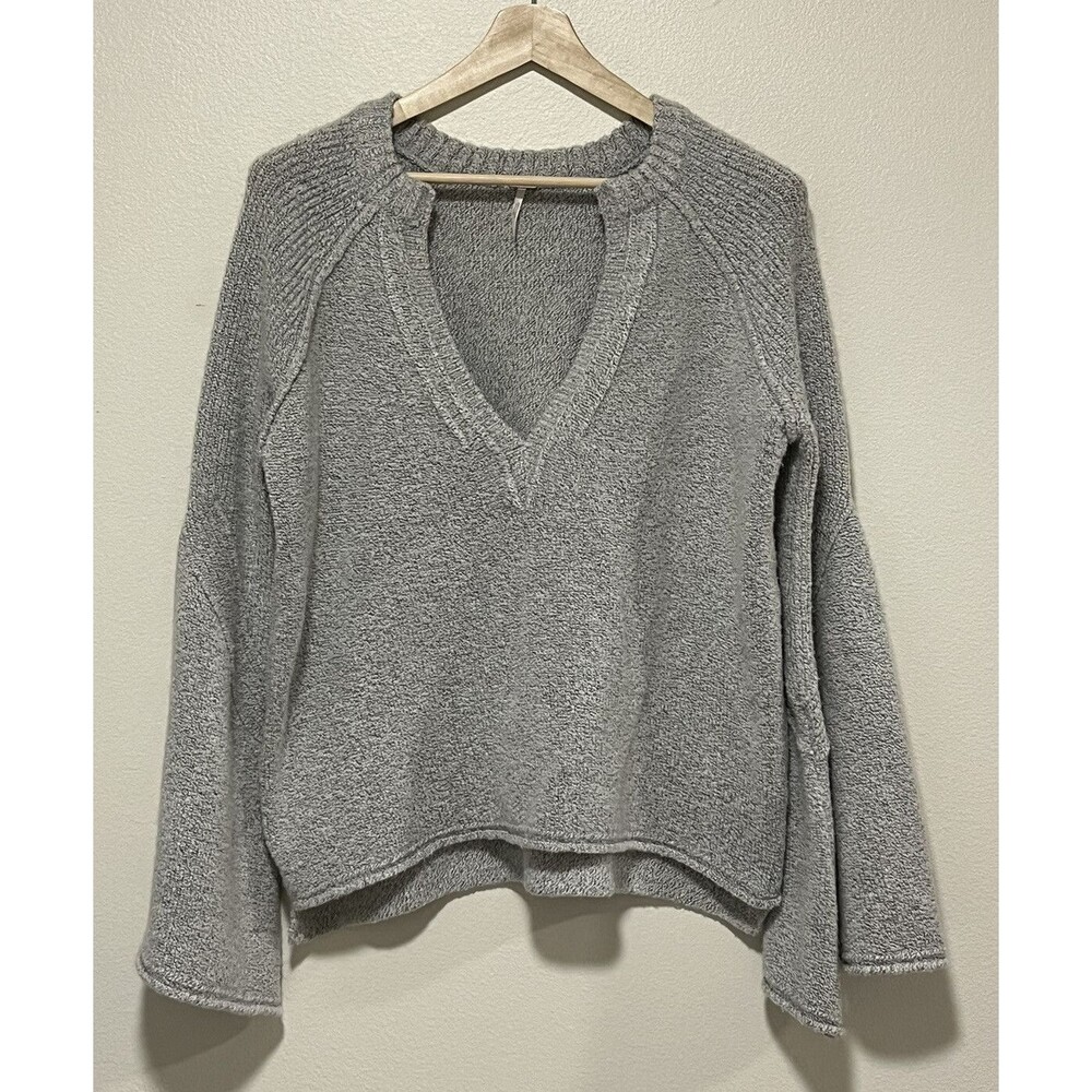 Free People Lovely Lines Bell Sleeve Pullover Sweater Gray Women's XS Boho